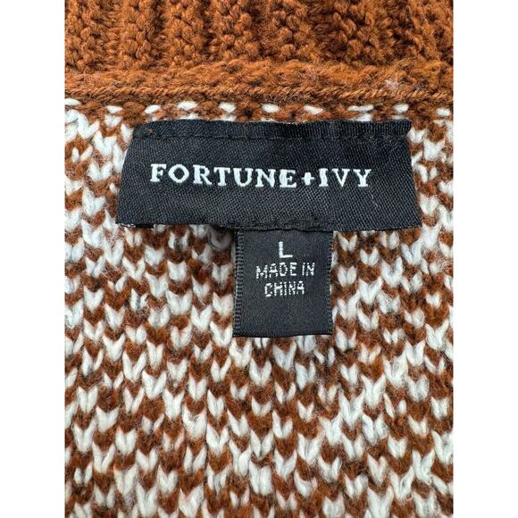 Fortune & Ivy Women’s Cardigan Sweater Size L Boho Western Knit Stripes Brown - Picture 4 of 13